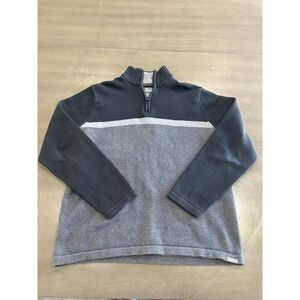 Eddie Bauer Mens Large Quarter Zip Sweater Grey Colorblock Pullover Knit L